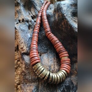 Y2K Jessica Simpson Stacked Bead Necklace, Rust and Brassy Colored
